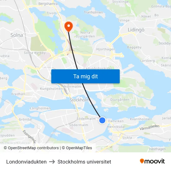 Londonviadukten to Stockholms universitet map