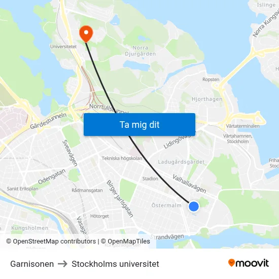 Garnisonen to Stockholms universitet map