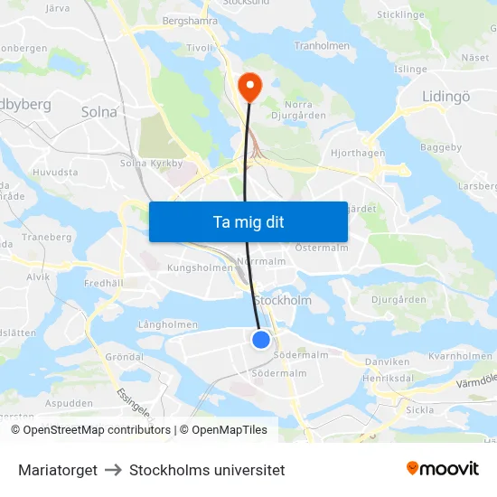 Mariatorget to Stockholms universitet map