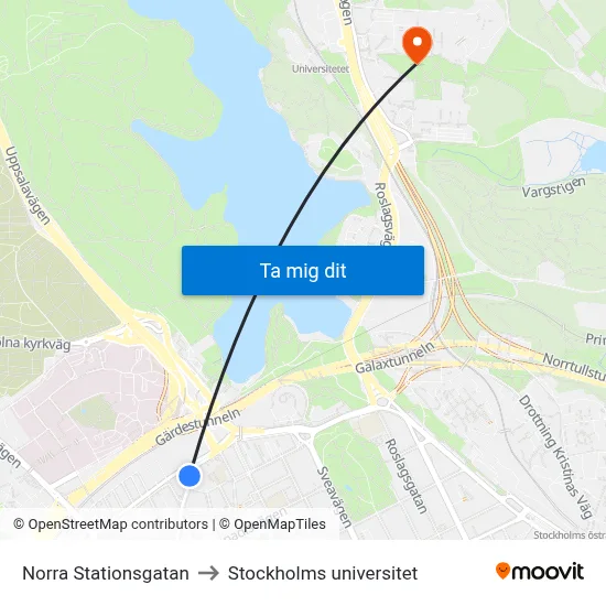 Norra Stationsgatan to Stockholms universitet map