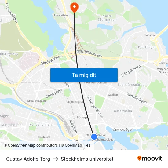 Gustav Adolfs Torg to Stockholms universitet map