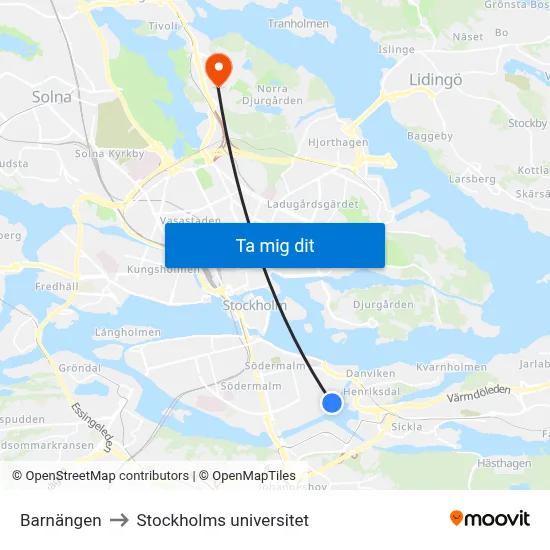 Barnängen to Stockholms universitet map