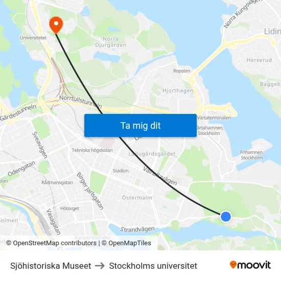 Sjöhistoriska Museet to Stockholms universitet map