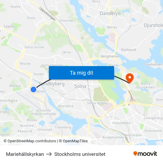 Mariehällskyrkan to Stockholms universitet map