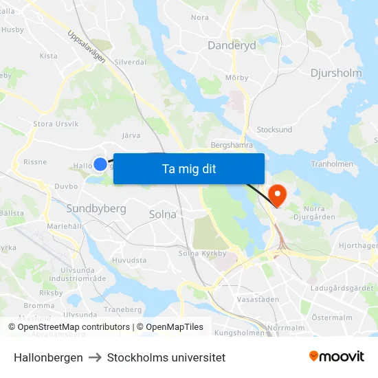 Hallonbergen to Stockholms universitet map