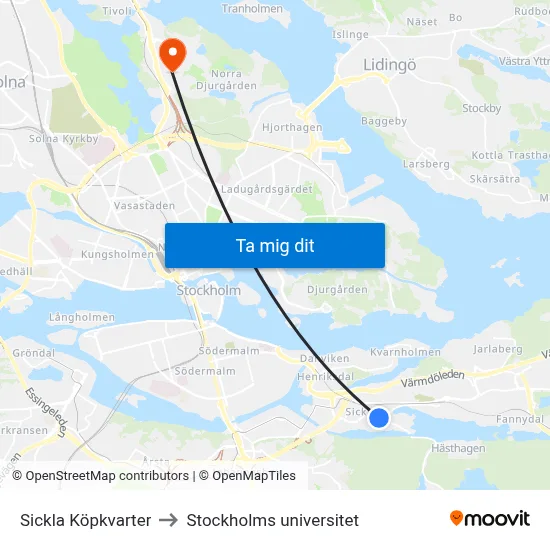 Sickla Köpkvarter to Stockholms universitet map