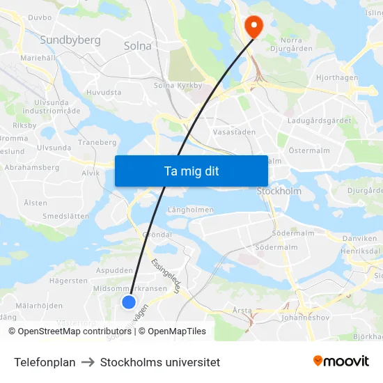 Telefonplan to Stockholms universitet map