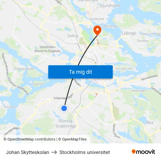 Johan Skytteskolan to Stockholms universitet map