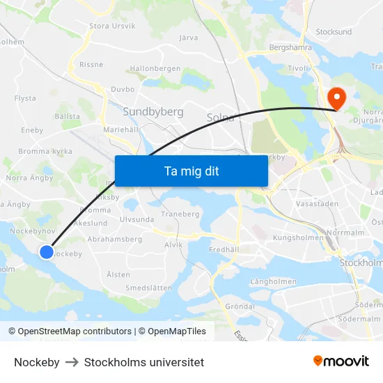 Nockeby to Stockholms universitet map