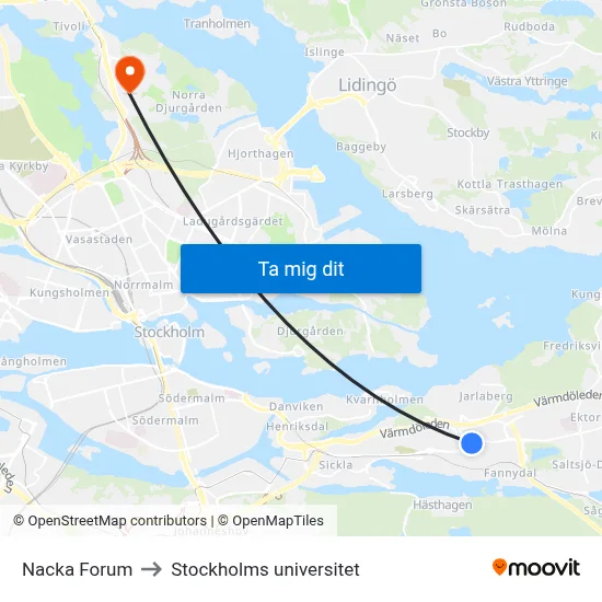 Nacka Forum to Stockholms universitet map