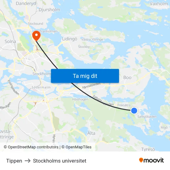 Tippen to Stockholms universitet map