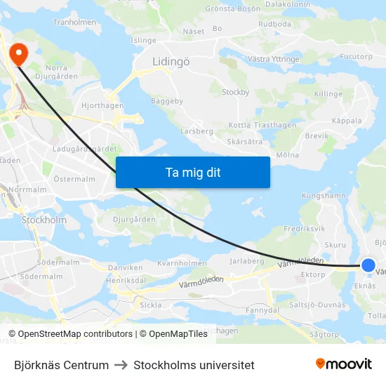 Björknäs Centrum to Stockholms universitet map