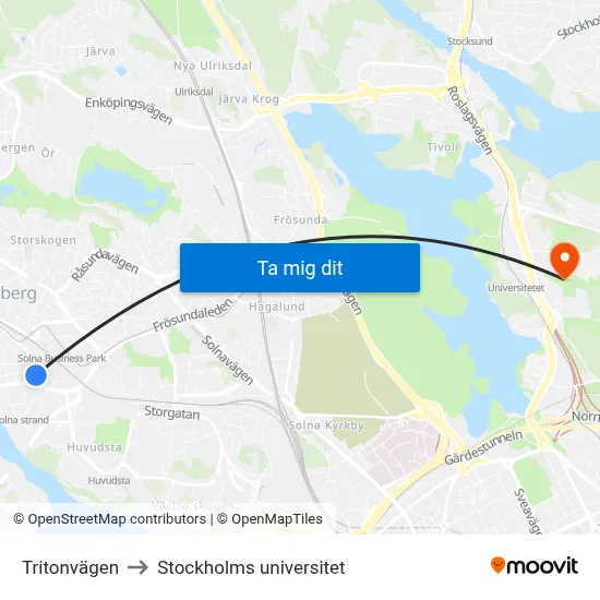 Tritonvägen to Stockholms universitet map