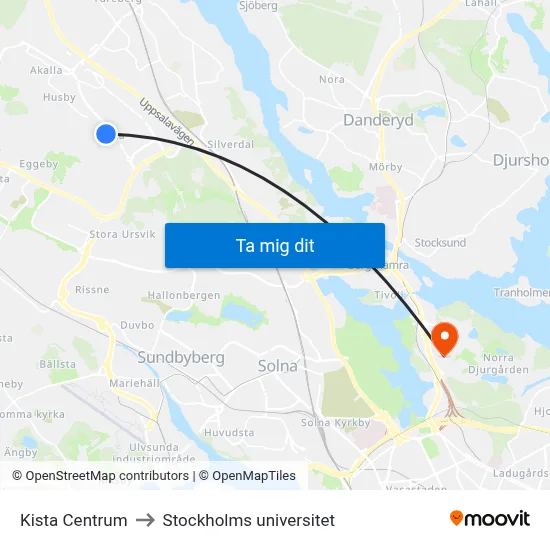 Kista Centrum to Stockholms universitet map