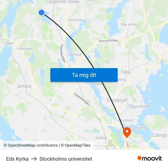 Eds Kyrka to Stockholms universitet map