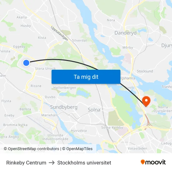 Rinkeby Centrum to Stockholms universitet map