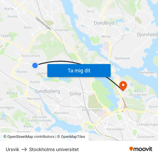 Ursvik to Stockholms universitet map