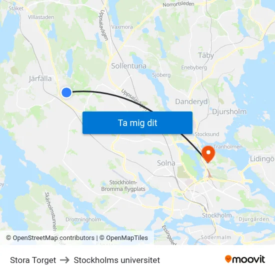 Stora Torget to Stockholms universitet map