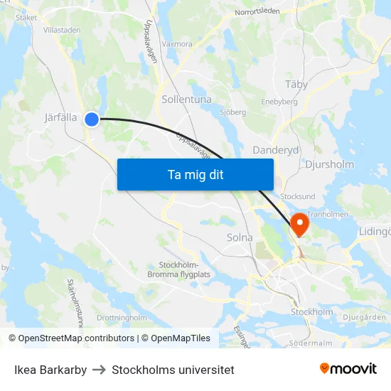 Ikea Barkarby to Stockholms universitet map