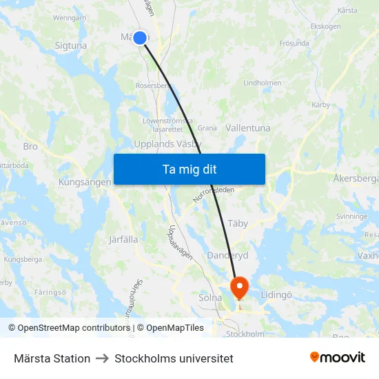 Märsta Station to Stockholms universitet map