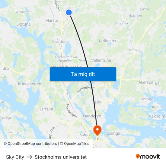 Sky City to Stockholms universitet map