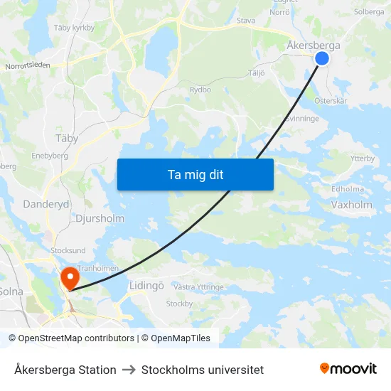 Åkersberga Station to Stockholms universitet map