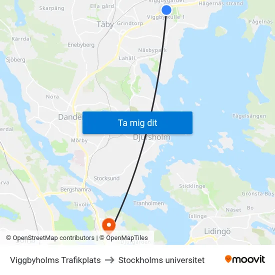 Viggbyholms Trafikplats to Stockholms universitet map