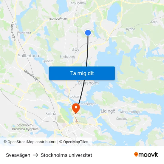 Sveavägen to Stockholms universitet map