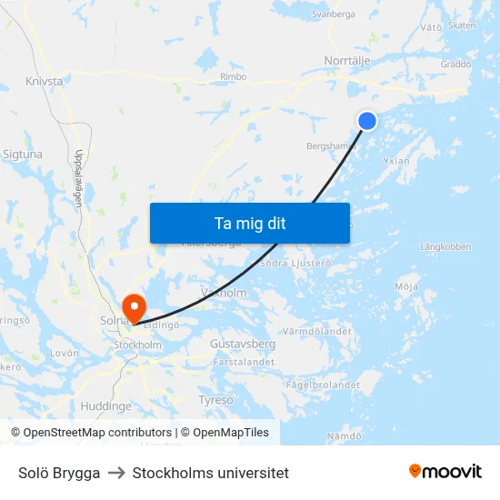 Solö Brygga to Stockholms universitet map