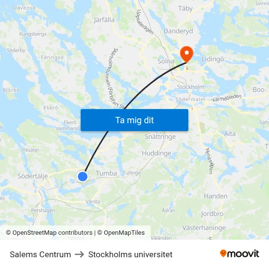 Salems Centrum to Stockholms universitet map