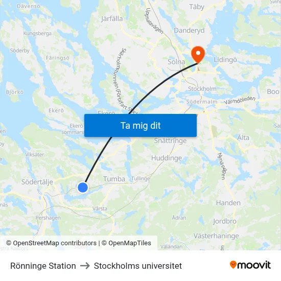 Rönninge Station to Stockholms universitet map