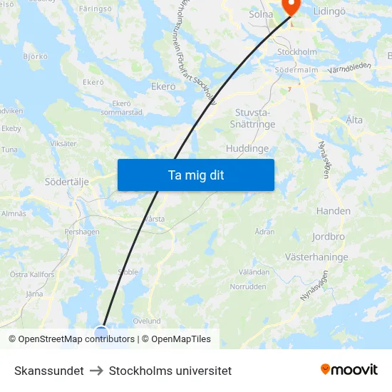 Skanssundet to Stockholms universitet map