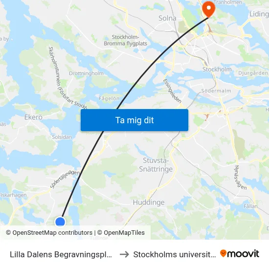 Lilla Dalens Begravningsplats to Stockholms universitet map