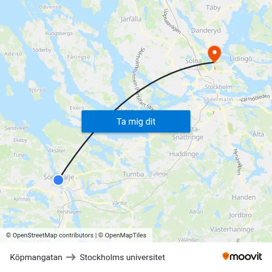 Köpmangatan to Stockholms universitet map