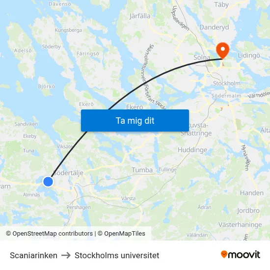 Scaniarinken to Stockholms universitet map