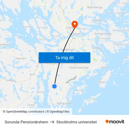 Sorunda Pensionärshem to Stockholms universitet map