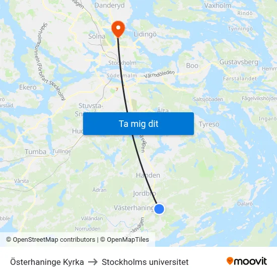 Österhaninge Kyrka to Stockholms universitet map