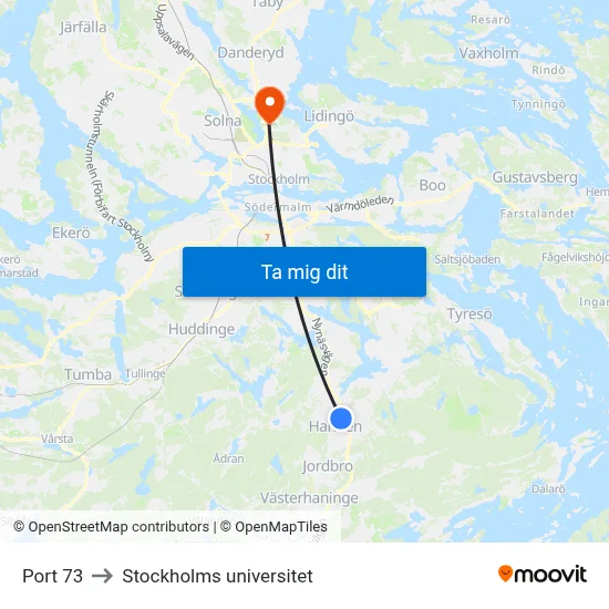 Port 73 to Stockholms universitet map