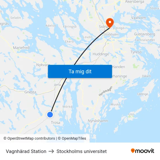 Vagnhärad Station to Stockholms universitet map