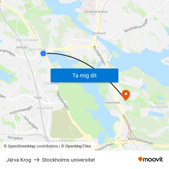 Järva Krog to Stockholms universitet map
