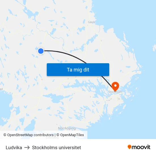 Ludvika to Stockholms universitet map