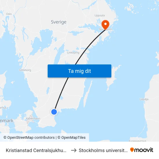 Kristianstad Centralsjukhuset to Stockholms universitet map