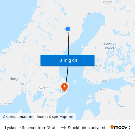 Lycksele Resecentrum/Station to Stockholms universitet map
