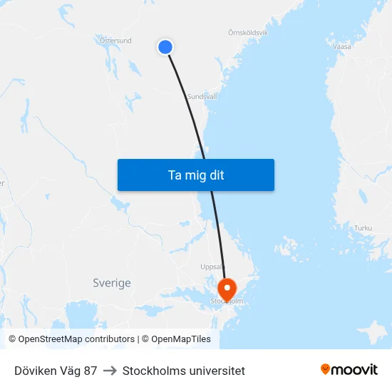 Döviken Väg 87 to Stockholms universitet map