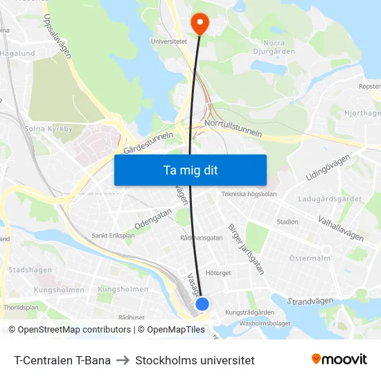 T-Centralen T-Bana to Stockholms universitet map