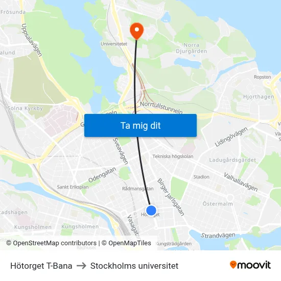 Hötorget T-Bana to Stockholms universitet map
