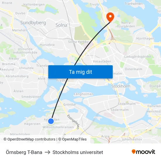 Örnsberg T-Bana to Stockholms universitet map