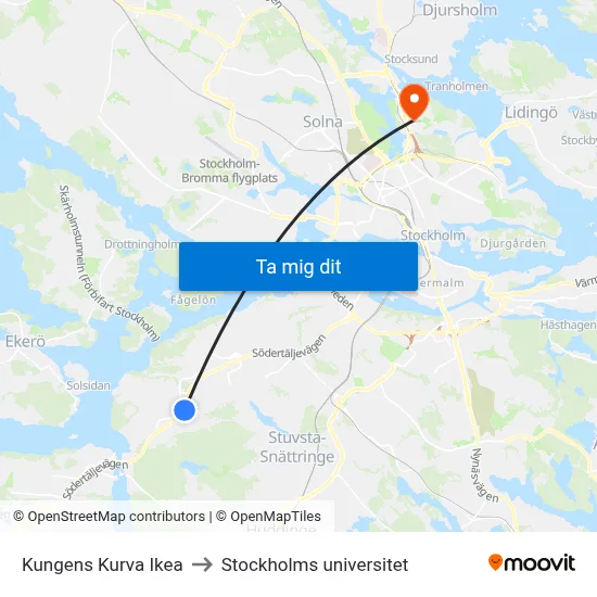 Kungens Kurva Ikea to Stockholms universitet map