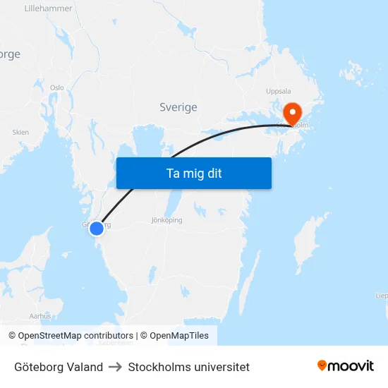 Göteborg Valand to Stockholms universitet map