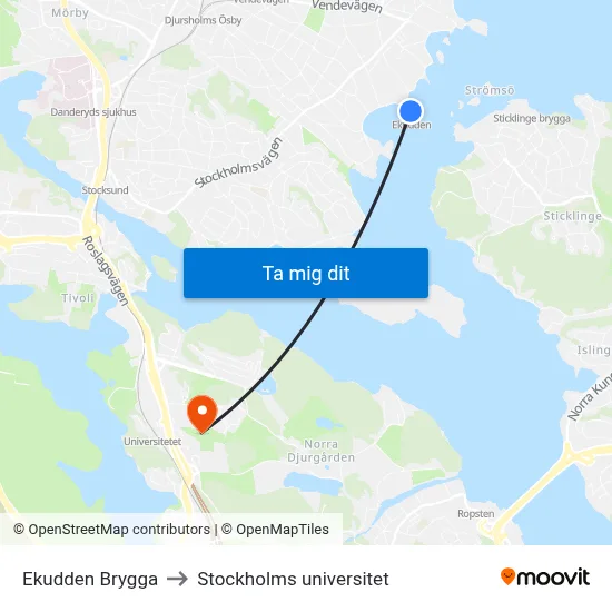 Ekudden Brygga to Stockholms universitet map